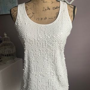 Ann Taylor Tank Top with Sequin Front White Sz M